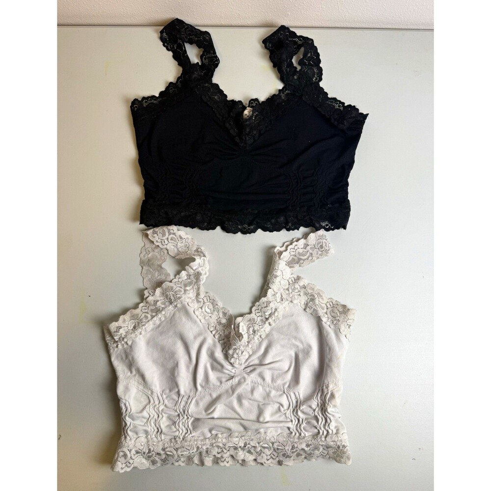 M. Rena Lace Trim Bralette Bra Set Lot 2 Black White One Size Stretch